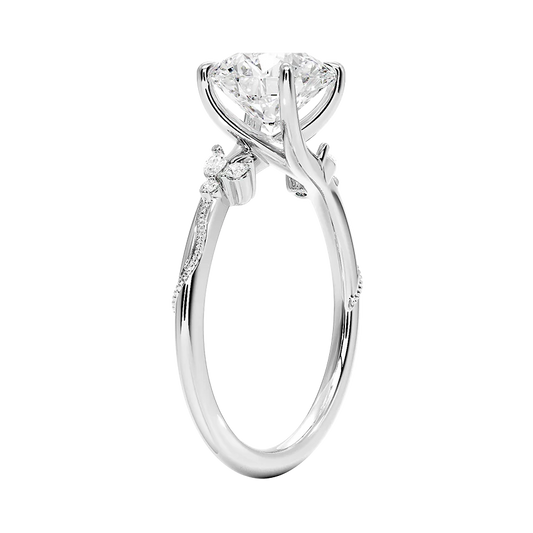 Camellia Milgrain Diamond Engagement Ring