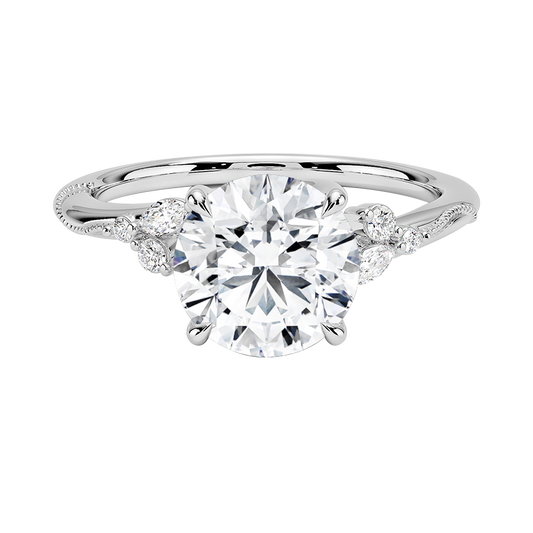 Camellia Milgrain Diamond Engagement Ring