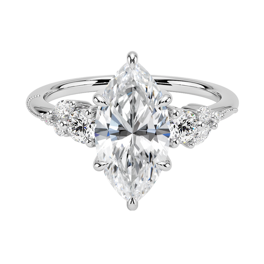 Camellia Three Stone Diamond Engagement Ring