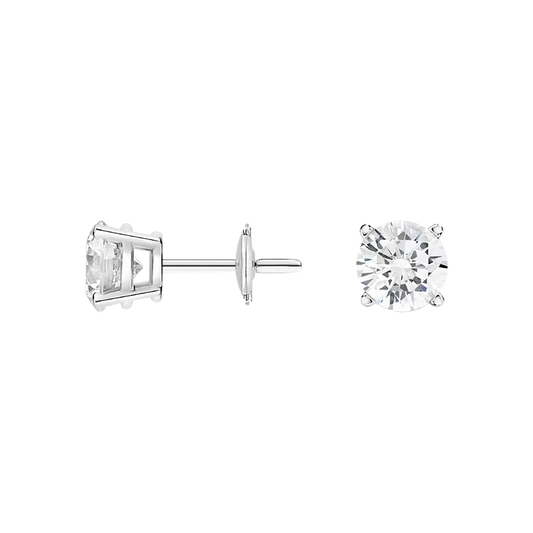 Dewdrop Four-Prong Round Diamond Stud Earrings