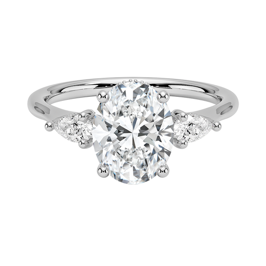 Pear Three Stone Hidden Halo Diamond Engagement Ring